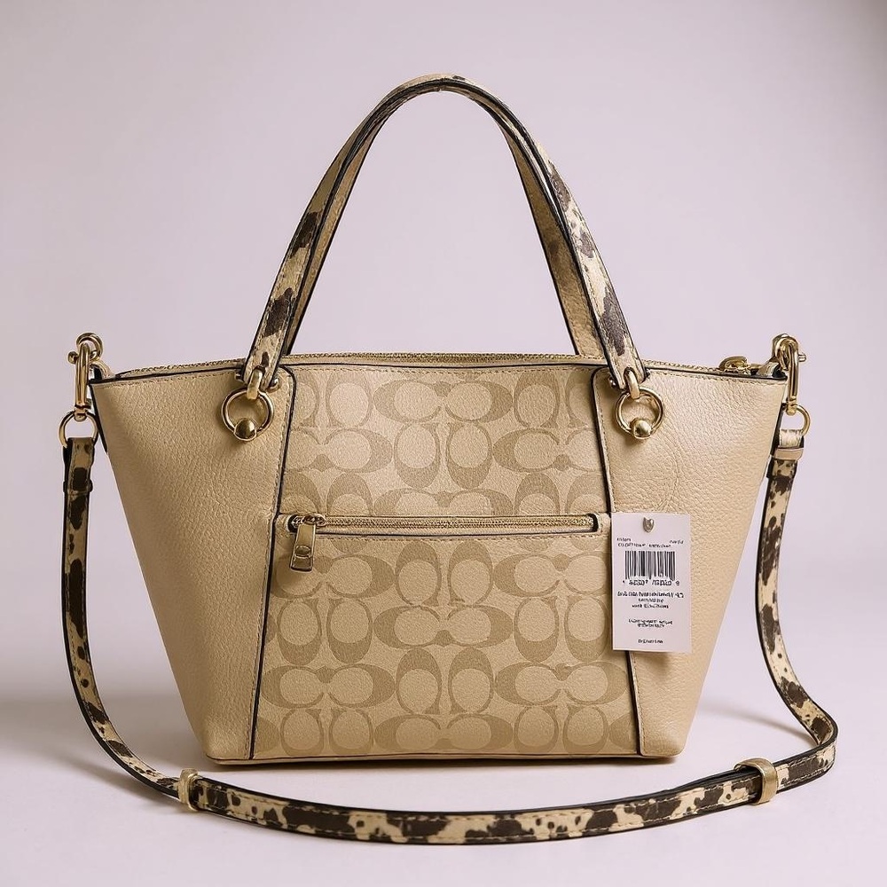 NWT Coach Kacey Signature Crossbody Satchel With Snake Embossed Trim C7261 - Picture 2 of 6